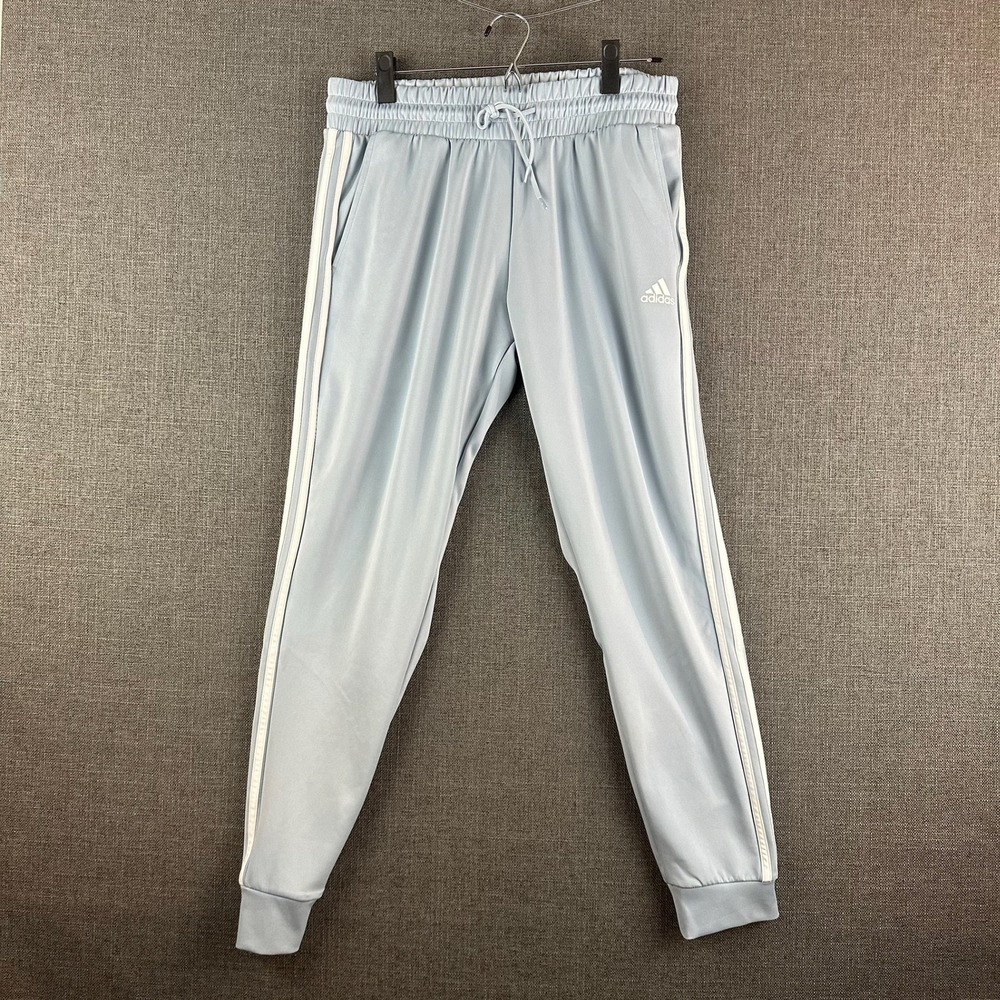 Adidas Light Blue Track Pants Joggers Athletic 3 Stripe‎ Side Logo Size L